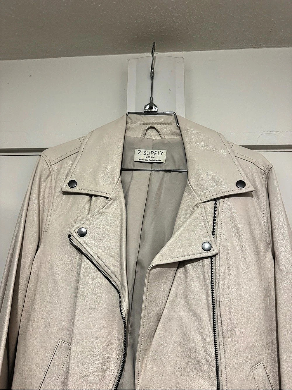 Z Supply Faux Leather Moto Jacket in Cream